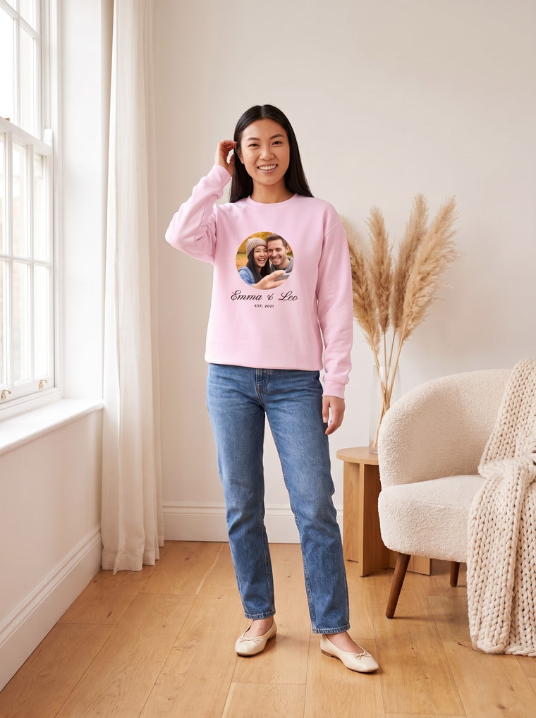 Custom couple photo sweatshirt with names