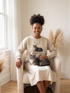 Sand custom cat mom sweatshirt with a background-removed cat photo and name