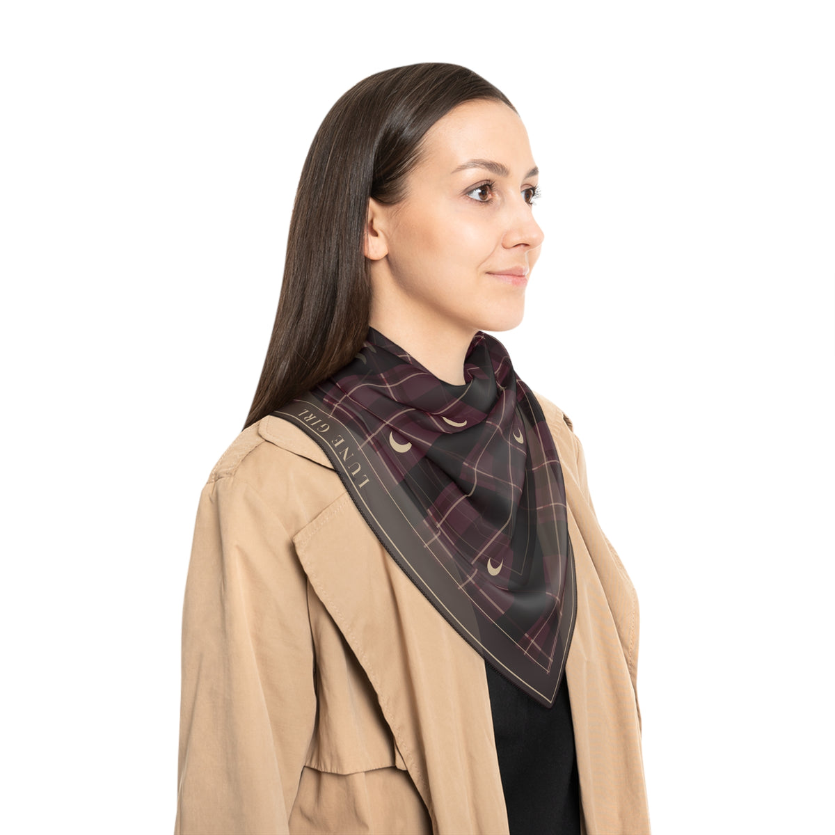 Plum Tartan Moons Chiffon Square Scarf