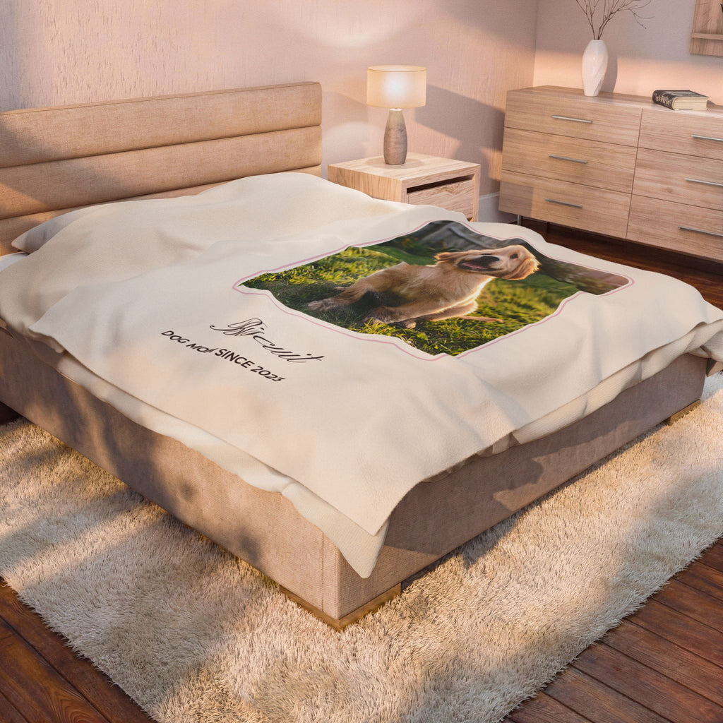 Custom Photo Blanket with Name – Personalized Pet Velveteen Throw