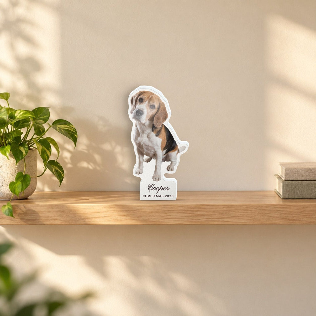 Custom Photo Acrylic Block, Cut to Shape, 4x6, live preview with a sample photo of Cooper