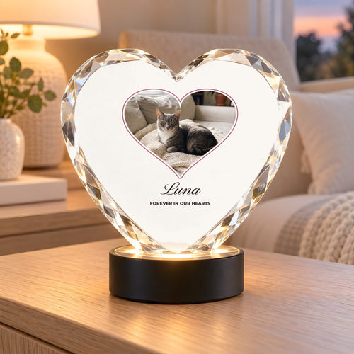 Custom Photo Crystal Heart with LED Base, example personalised design