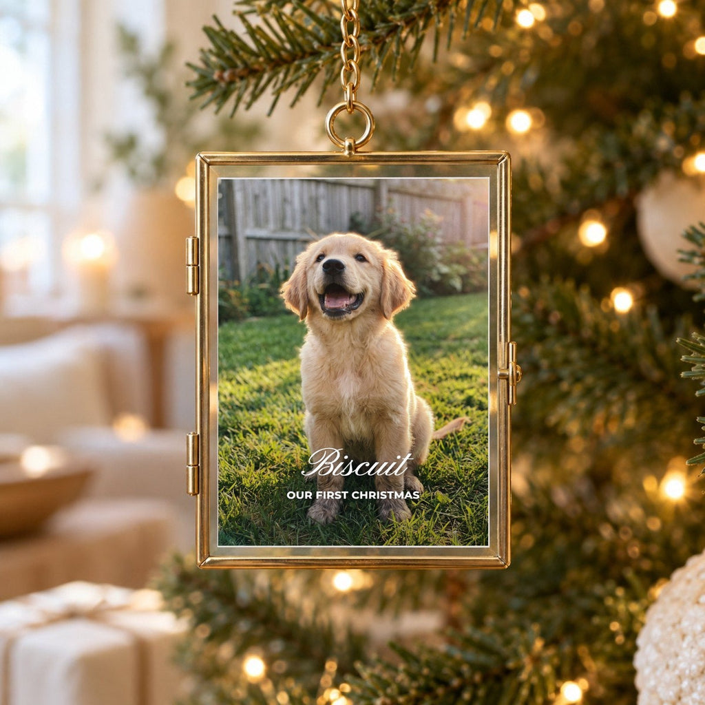 Mini Picture Frame Ornament with Photo, vertical, live preview with a sample photo