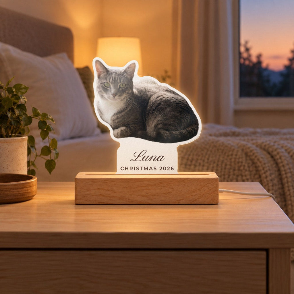 Custom Photo Night Light with Name, 6 in warm, live preview with a sample photo of Luna