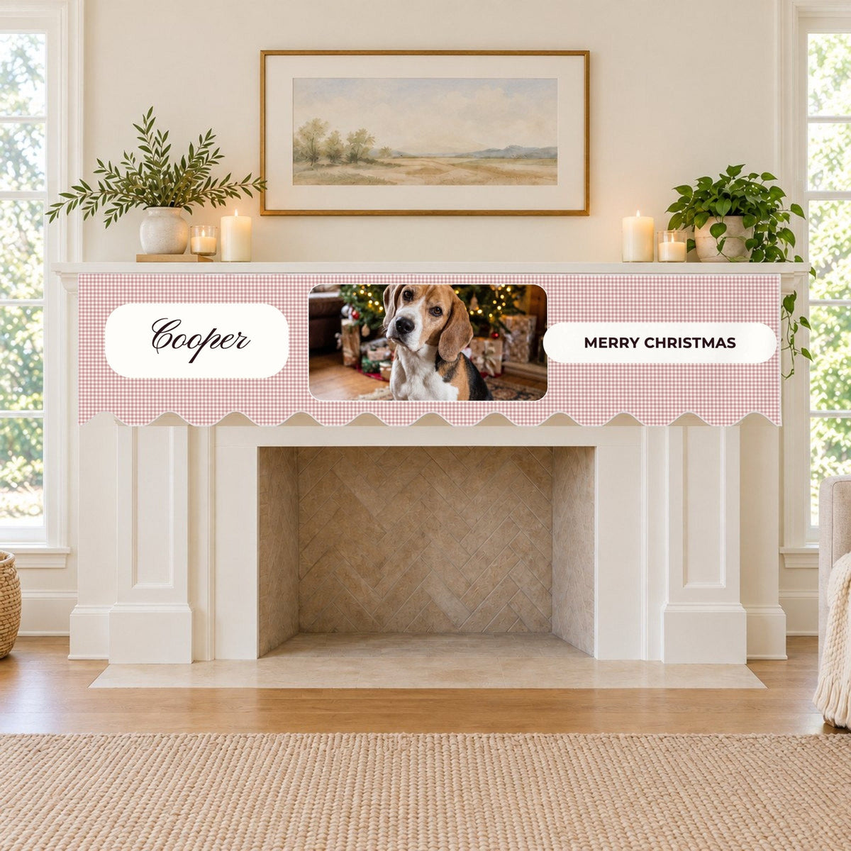 Custom Photo Fireplace Mantel Scarf with Name, example personalised design