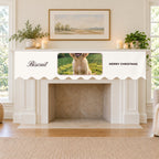 Custom Photo Fireplace Mantel Scarf with Name, close-up of the personalised print