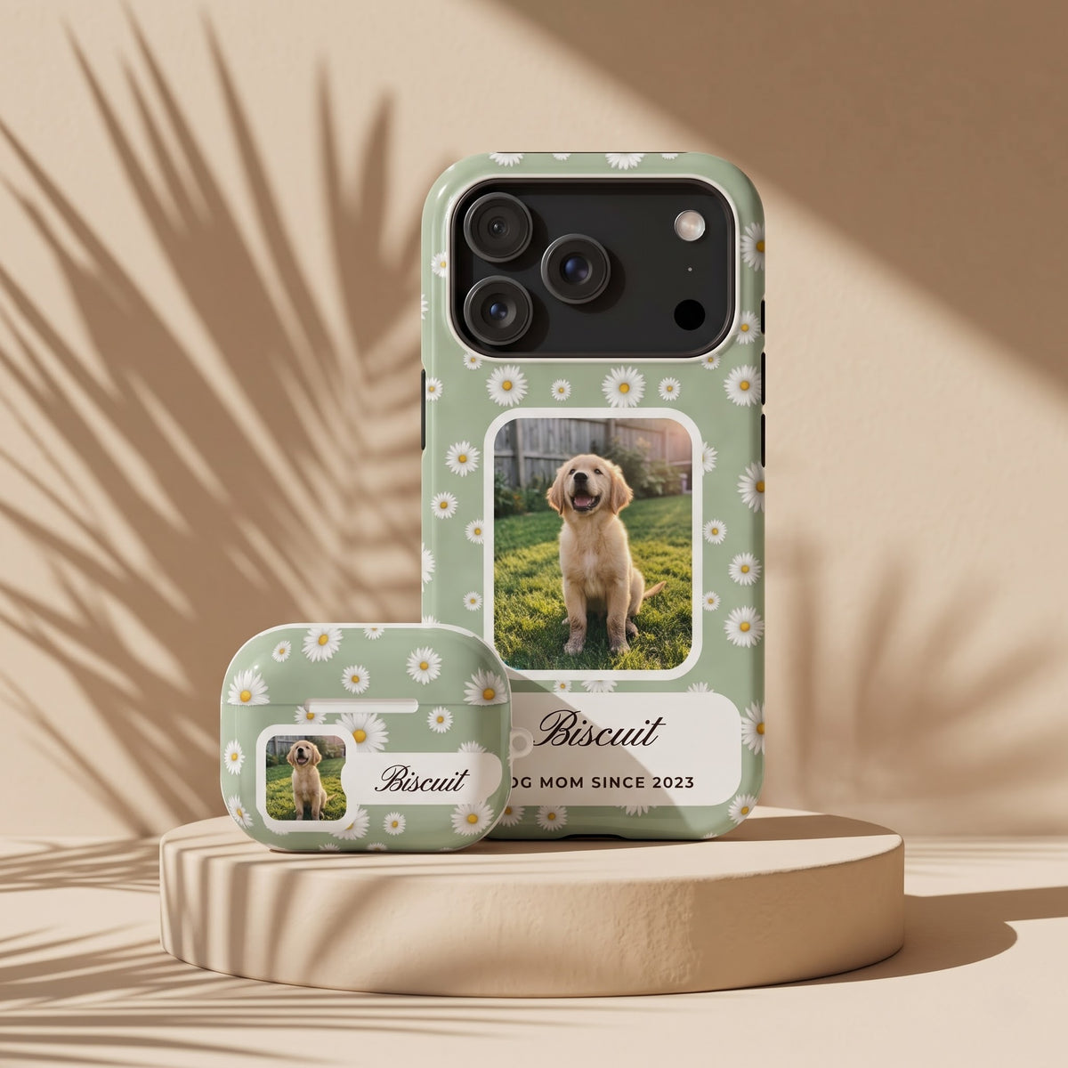 Matching set: sage daisy phone case with the matching AirPods case