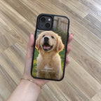 Black HoloFrame case with a full-back puppy photo print, held in hand