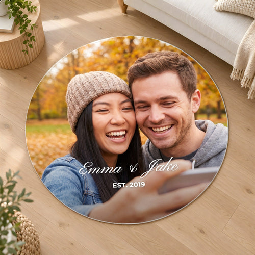 Custom Photo Round Rug with Name, example personalised design