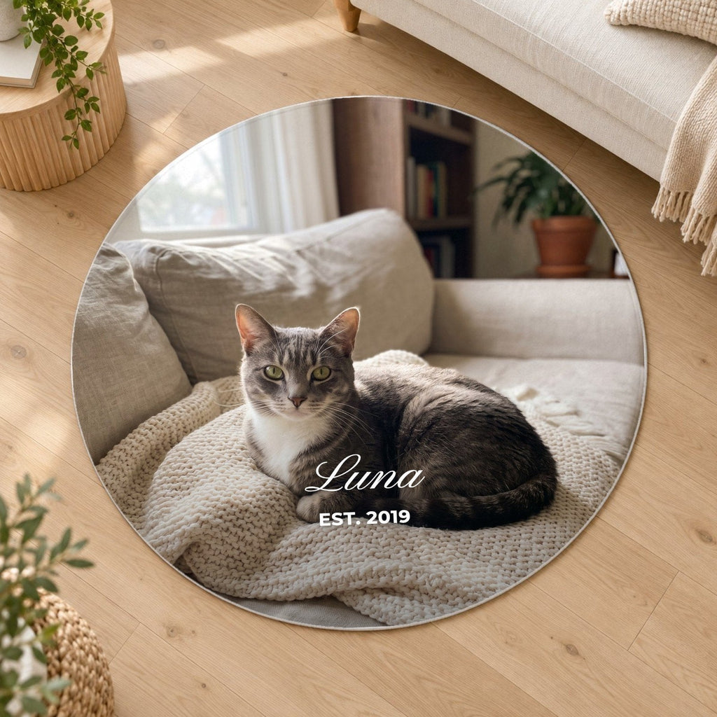 Custom Photo Round Rug with Name, close-up of the personalised print