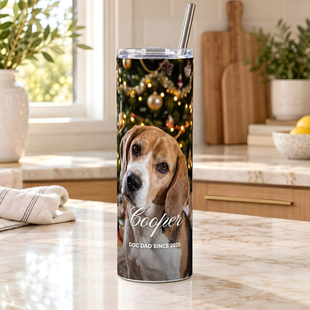 Custom Photo Skinny Tumbler with Name, 20 oz, example personalised design