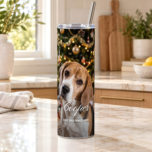 Custom Photo Skinny Tumbler with Name, 20 oz, example personalised design